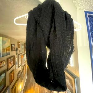 Waffle Knit Black Infinity Scarf